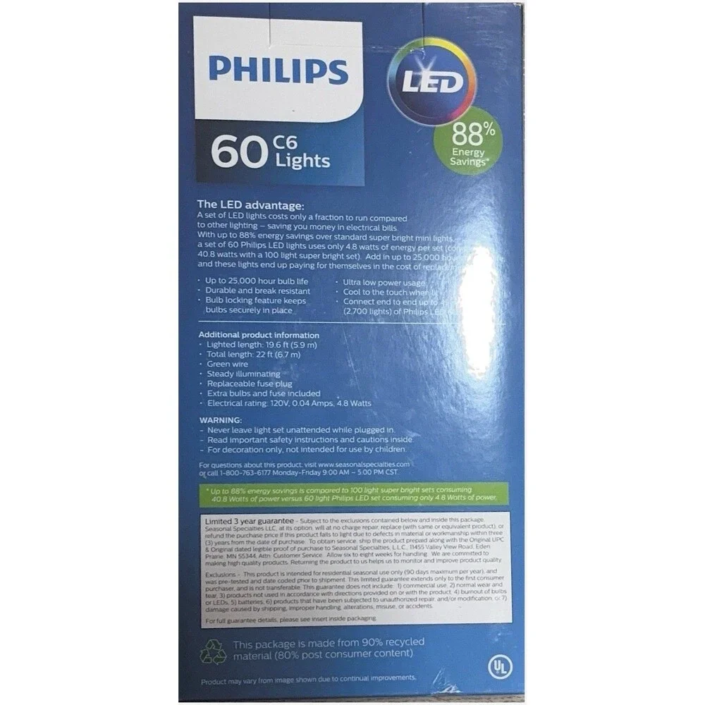 Philips 60 C6 Multicolor LED String Lights Indoor Outdoor 60 Lights Decorative
